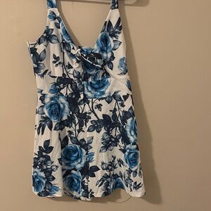 Floral Blue and White Women's Romper